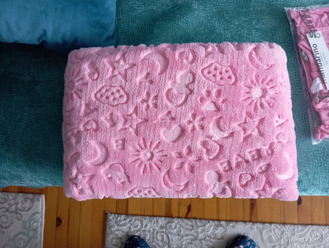 Weiche dicke rosa Babydecke, geprägtes Muster Plüsch große Größe 100 x 120 CM