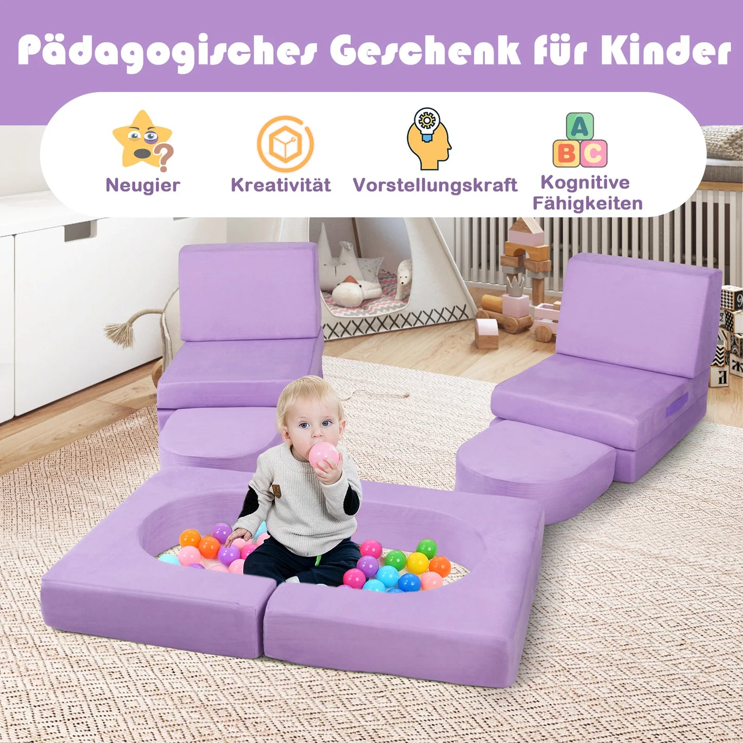 8-teiliges Modulares Kindersofa – Spielen, Entdecken & Entspannen