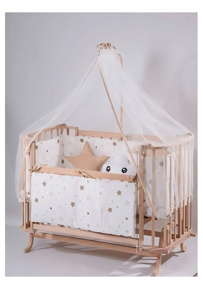 Beistellbett aus Holz inklusive Schlafset in Braun mit Sternen